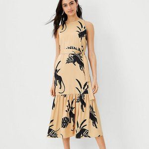 New Ann Taylor Jungle Tie Waist Midi Dress
